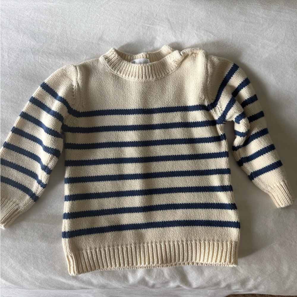 Minnow toddler Cream and Navy Striped Sweater - Classic Knit